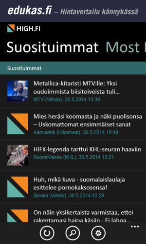 High.fi mobiilisovellus, tumma listaus