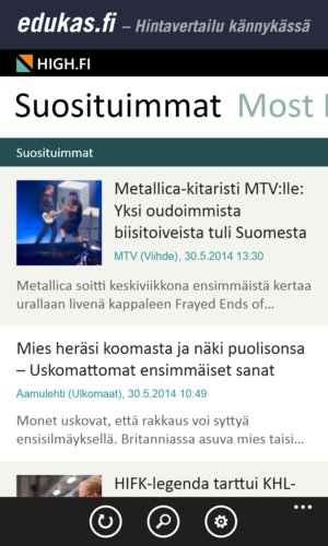 High.fi mobiilisovellus, väljä listaus