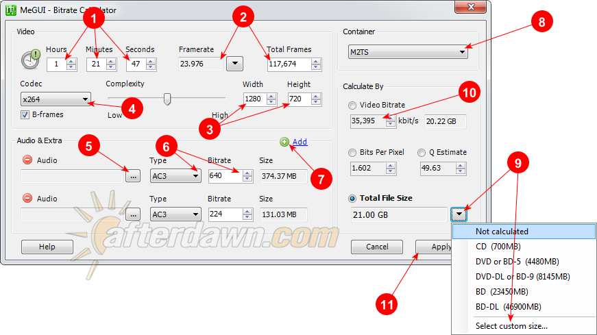 MeGUI Bitrate Calculator Blu-ray settings - AfterDawn.com