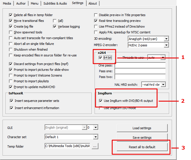 MultiAVCHD settings tab