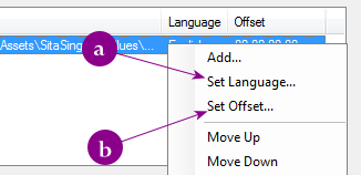 The popup menu in EasyBD where you select the language and delay for an audio stream - AfterDawn.com
